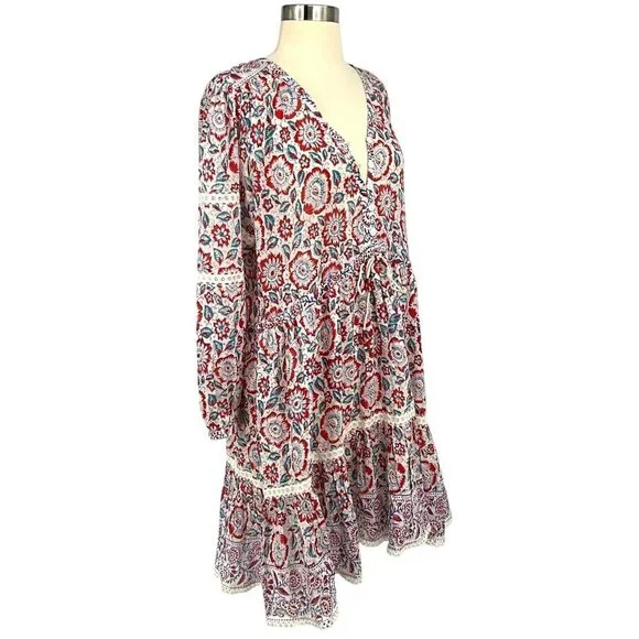 Bell By Alicia Bell Patton Mini Dress Size XL Long Sleeve V Neck Tassel Tie - Picture 9 of 12